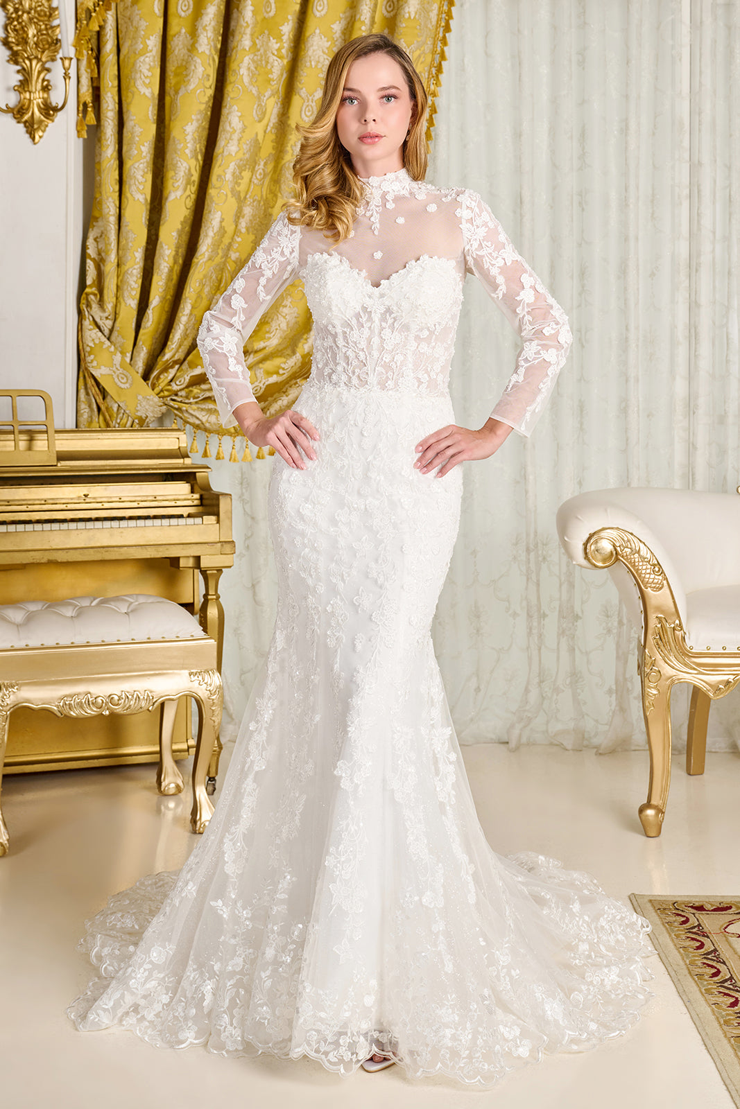 Strapless Long Sleeve Bridal Gown by GLS Gloria GL3830 M / Off White