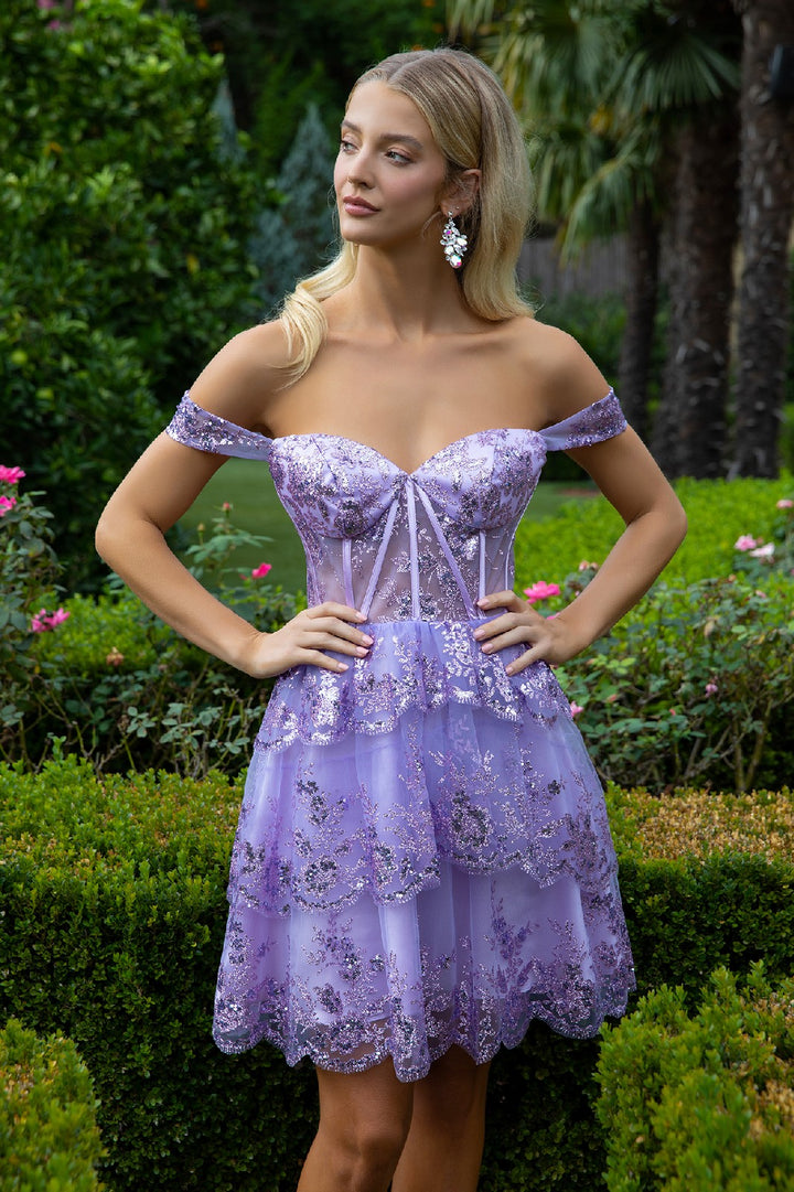 Short Off Shoulder Tiered Dress by Elizabeth K GS3506