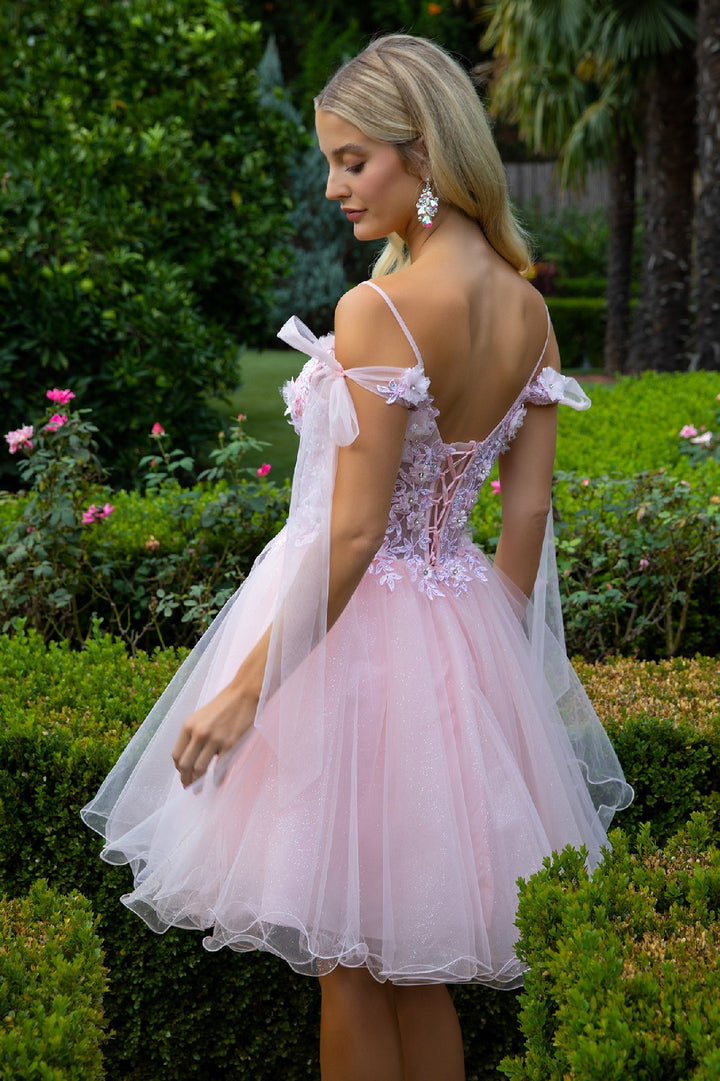 Short Cold Shoulder Bow Dress by Elizabeth K GS3513