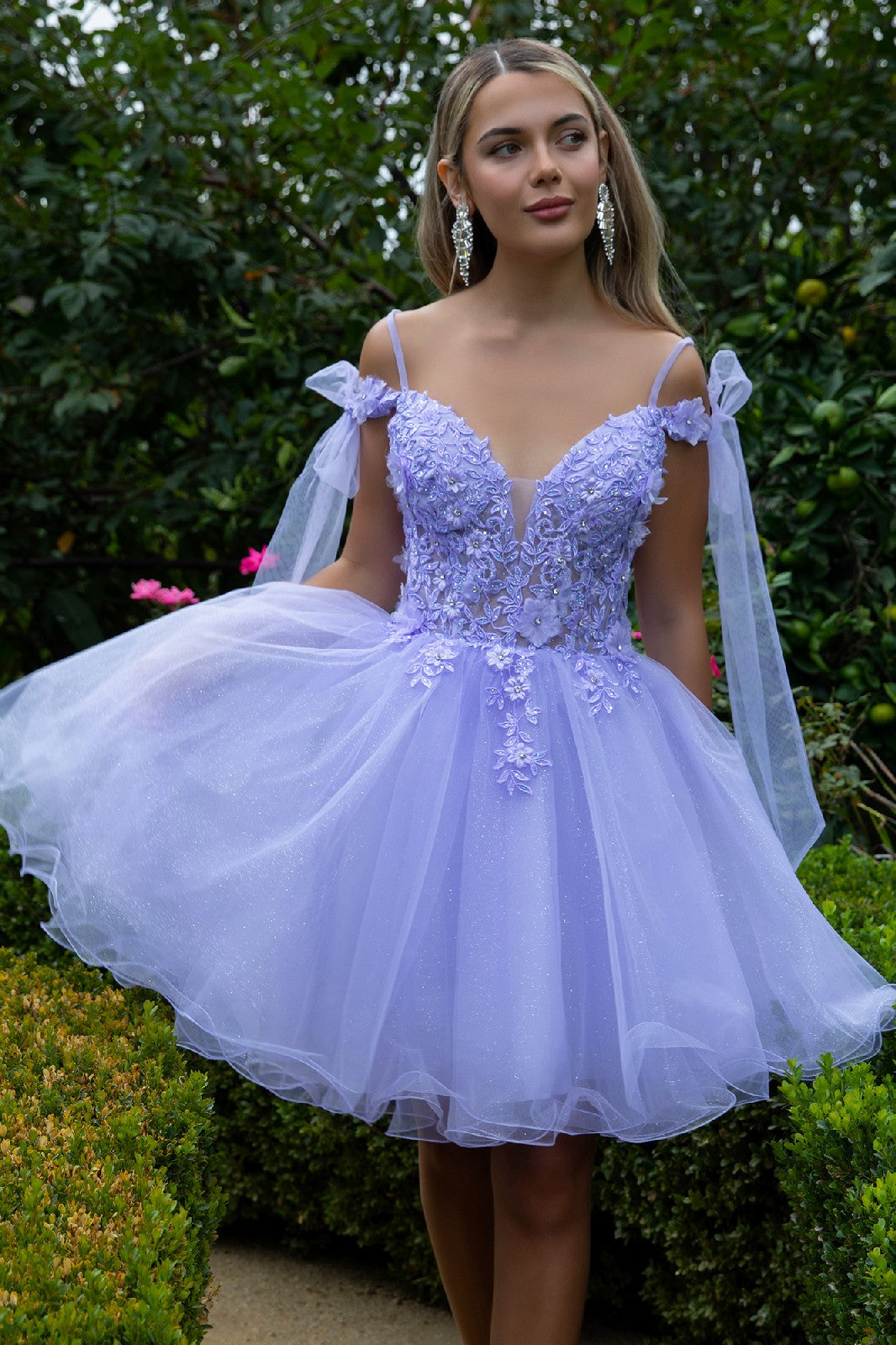 Short Cold Shoulder Bow Dress by Elizabeth K GS3513