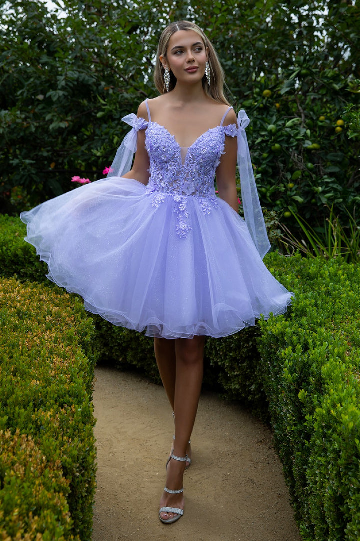 Short Cold Shoulder Bow Dress by Elizabeth K GS3513