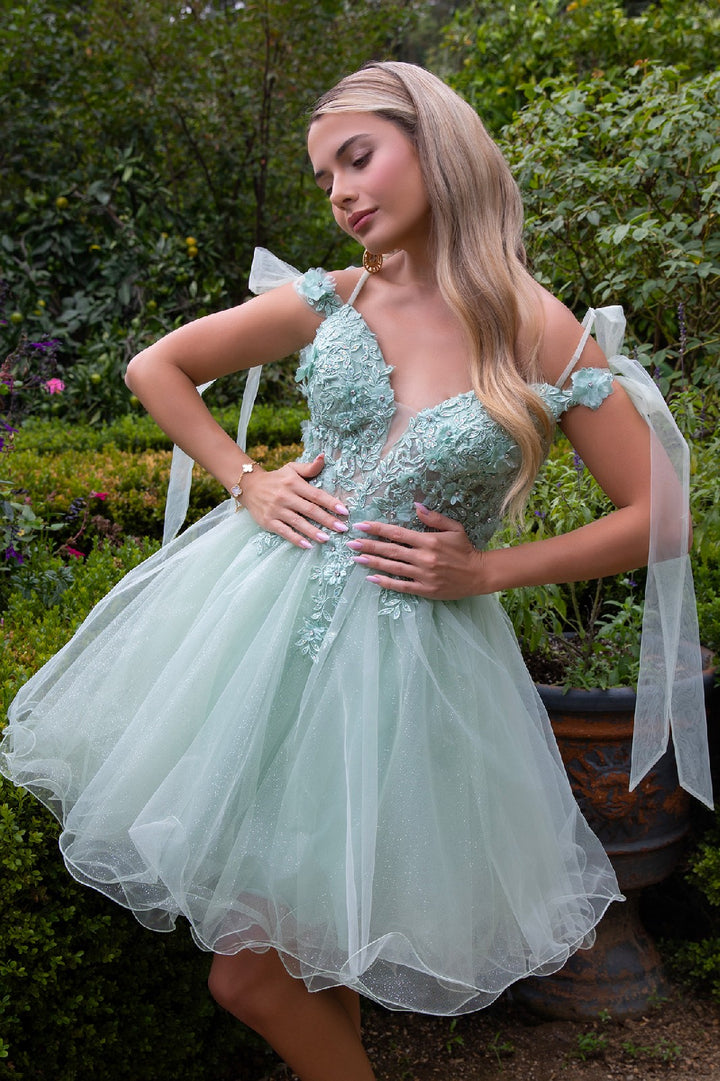Short Cold Shoulder Bow Dress by Elizabeth K GS3513