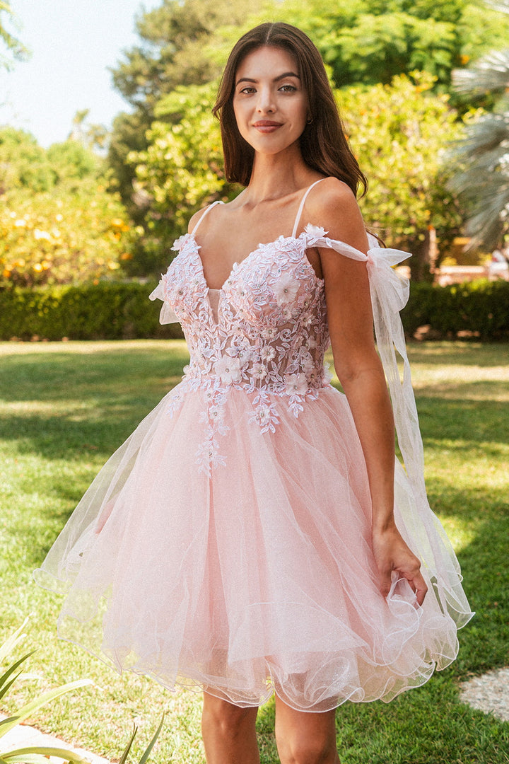 Short Cold Shoulder Bow Dress by Elizabeth K GS3513