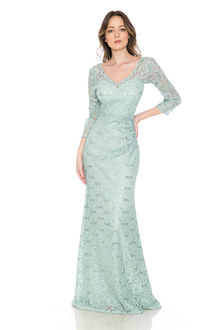 Sequin Lace Fitted 3/4 Sleeve Gown by Lenovia 5223