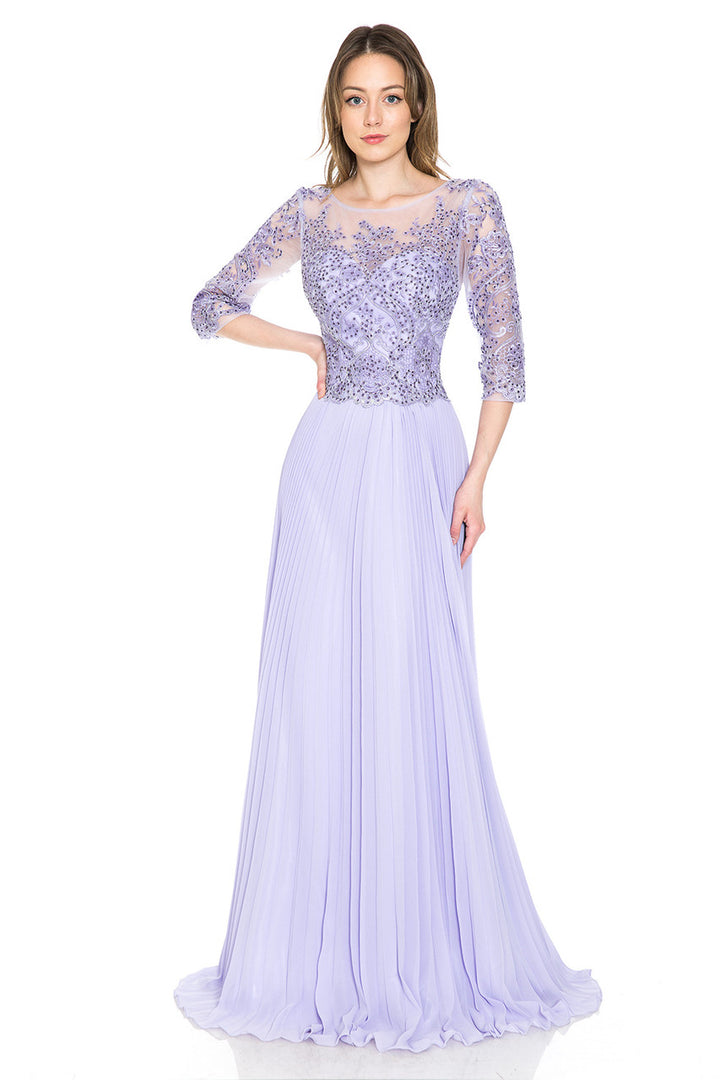 Chiffon 3/4 Sleeve A-line Gown by Lenovia 8145