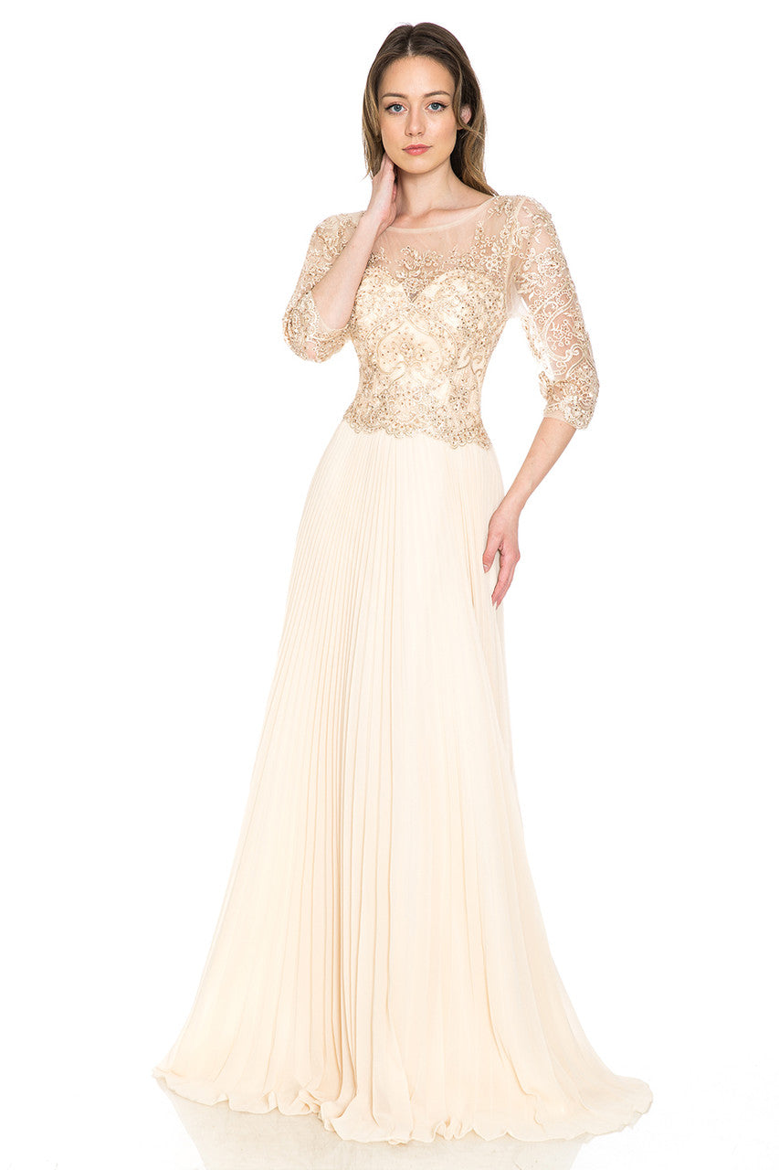 Chiffon 3/4 Sleeve A-line Gown by Lenovia 8145