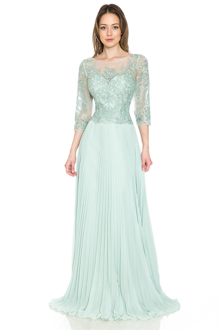 Chiffon 3/4 Sleeve A-line Gown by Lenovia 8145