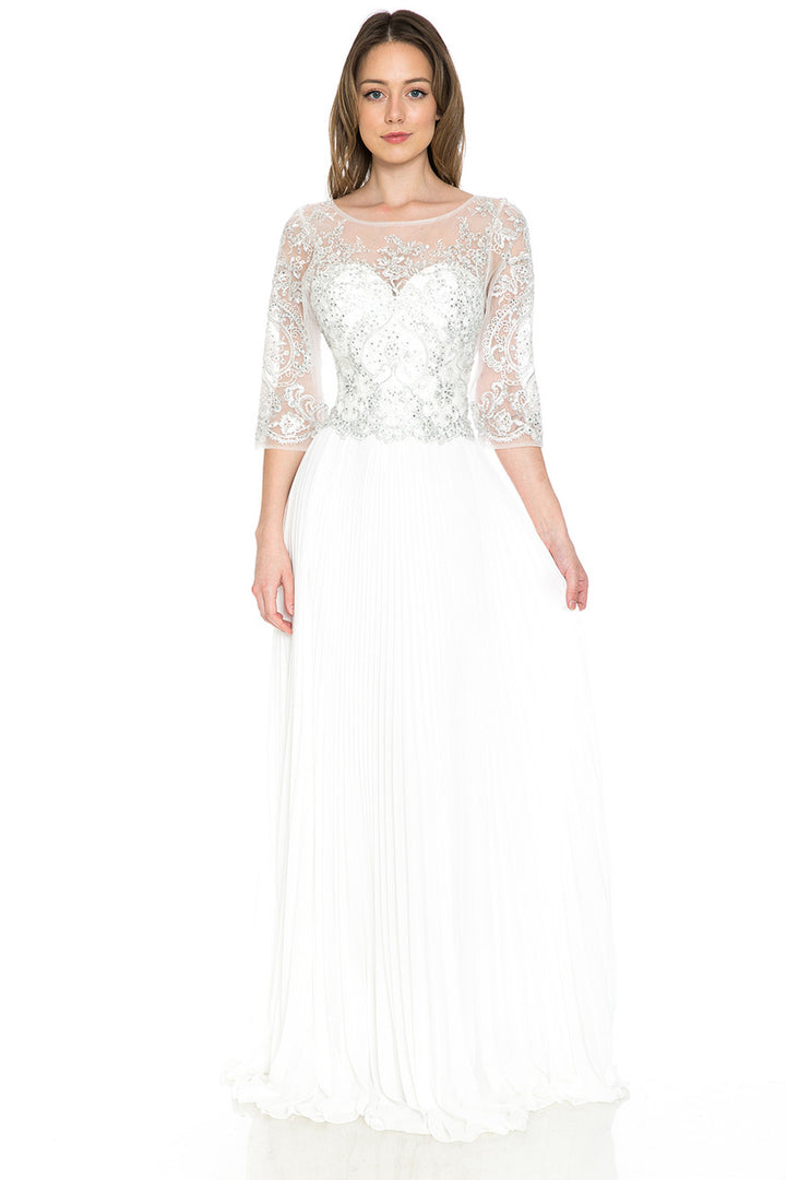 Chiffon 3/4 Sleeve A-line Gown by Lenovia 8145