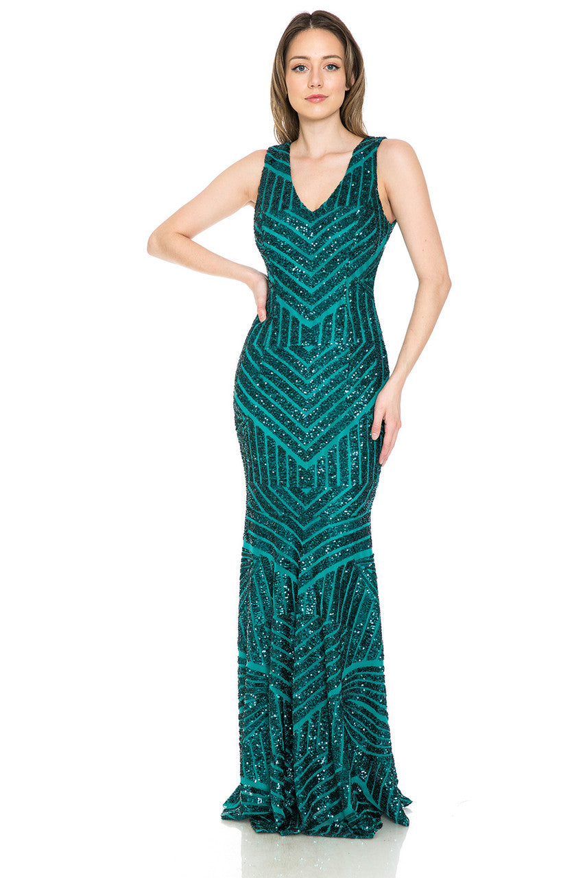 Sequin Print V-Neck Mermaid Dress by Lenovia 5150