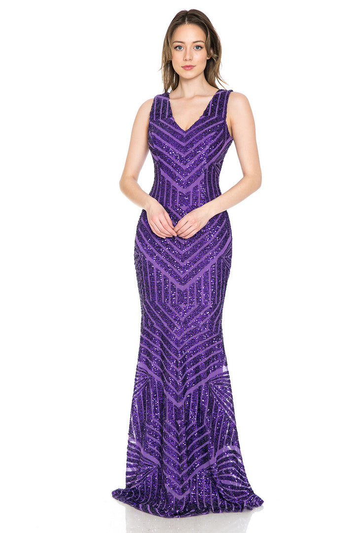 Sequin Print V-Neck Mermaid Dress by Lenovia 5150