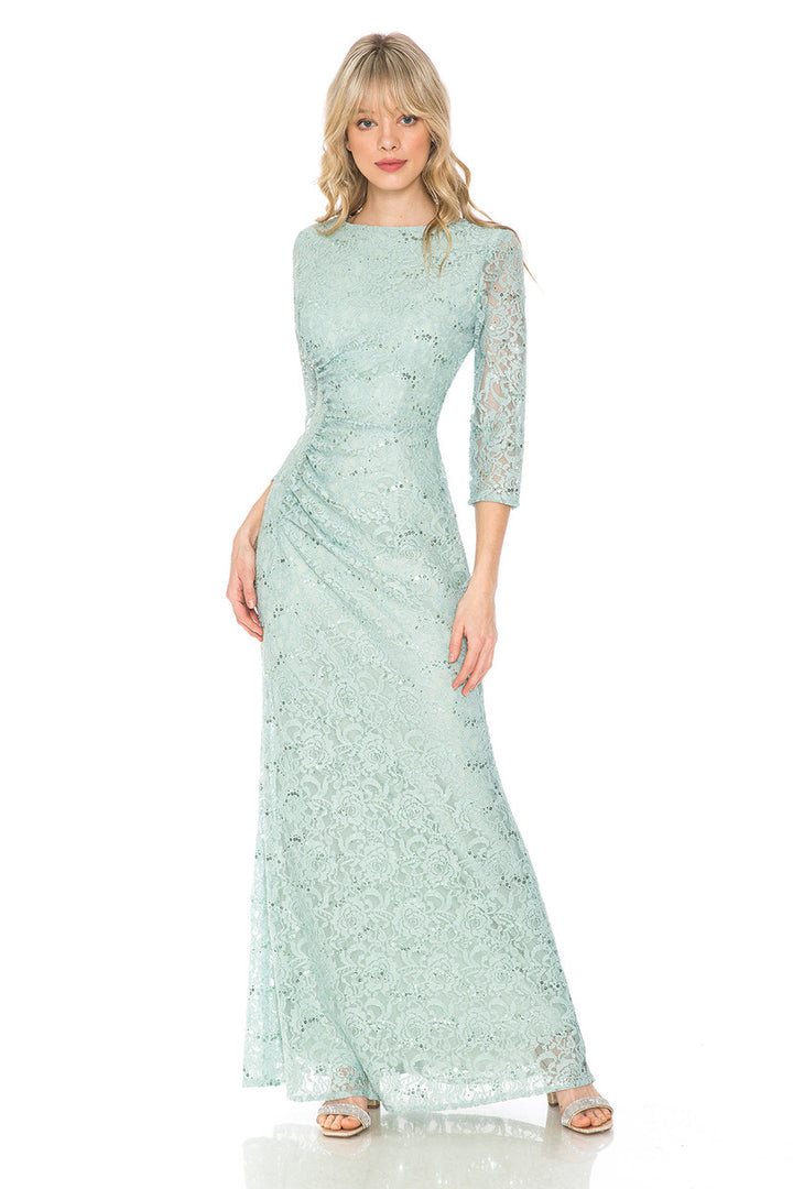 Sequin Lace Fitted 3/4 Sleeve Gown by Lenovia 5239