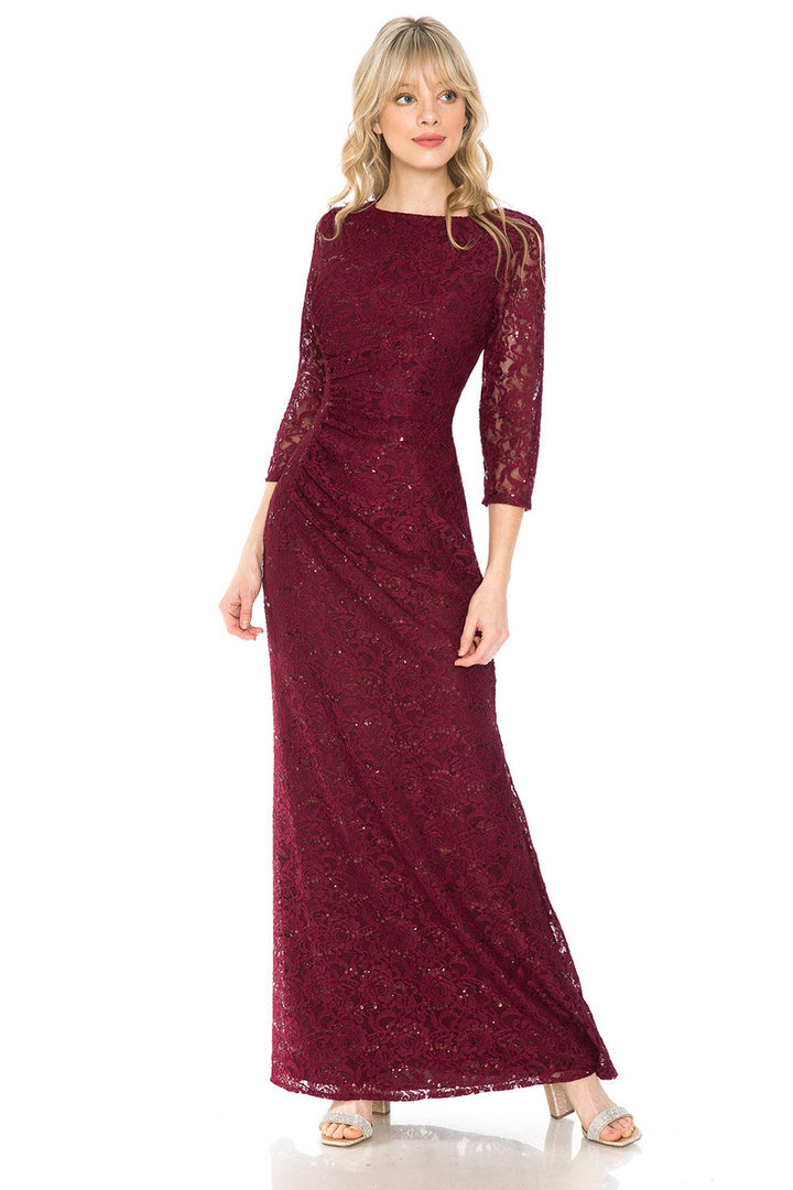 Sequin Lace Fitted 3/4 Sleeve Gown by Lenovia 5239