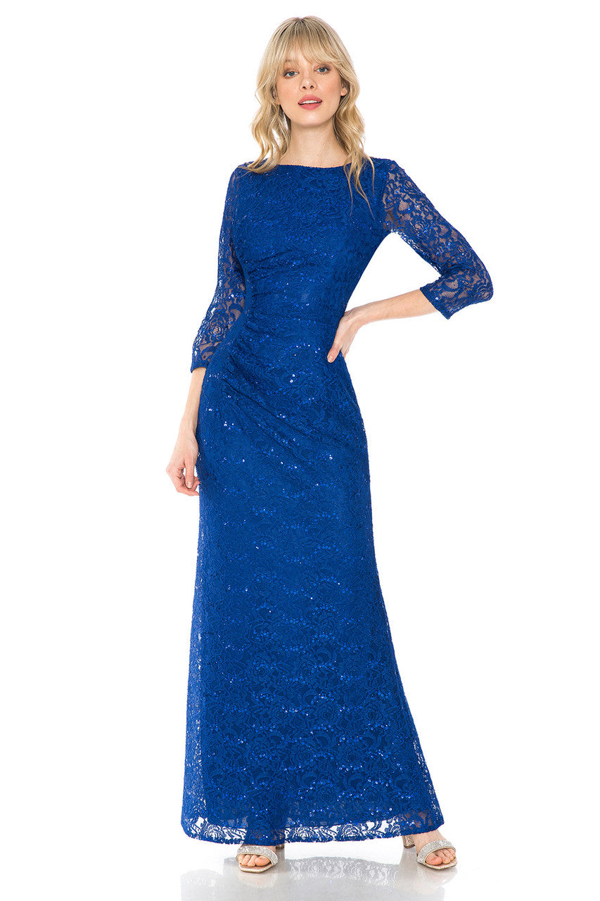 Sequin Lace Fitted 3/4 Sleeve Gown by Lenovia 5239
