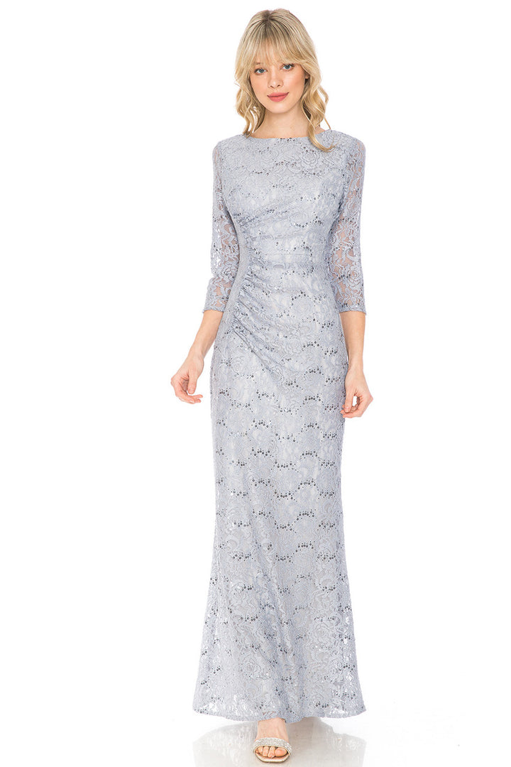 Sequin Lace Fitted 3/4 Sleeve Gown by Lenovia 5239
