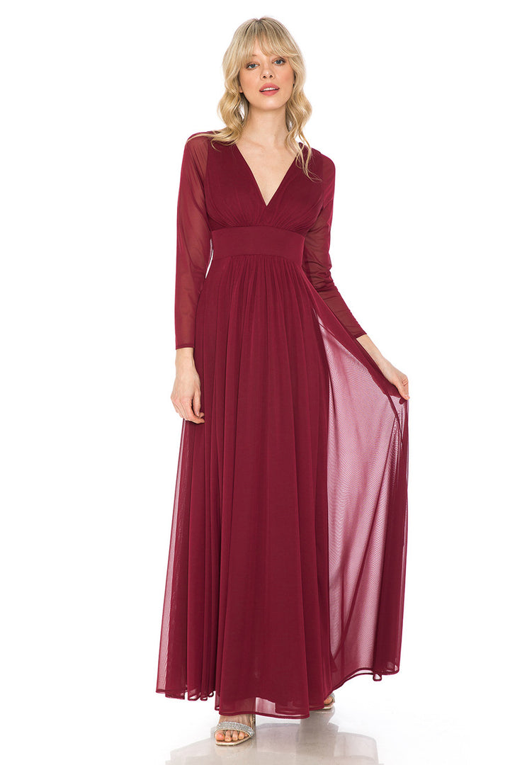 Long Sleeve V-Neck A-line Gown by Lenovia 5234