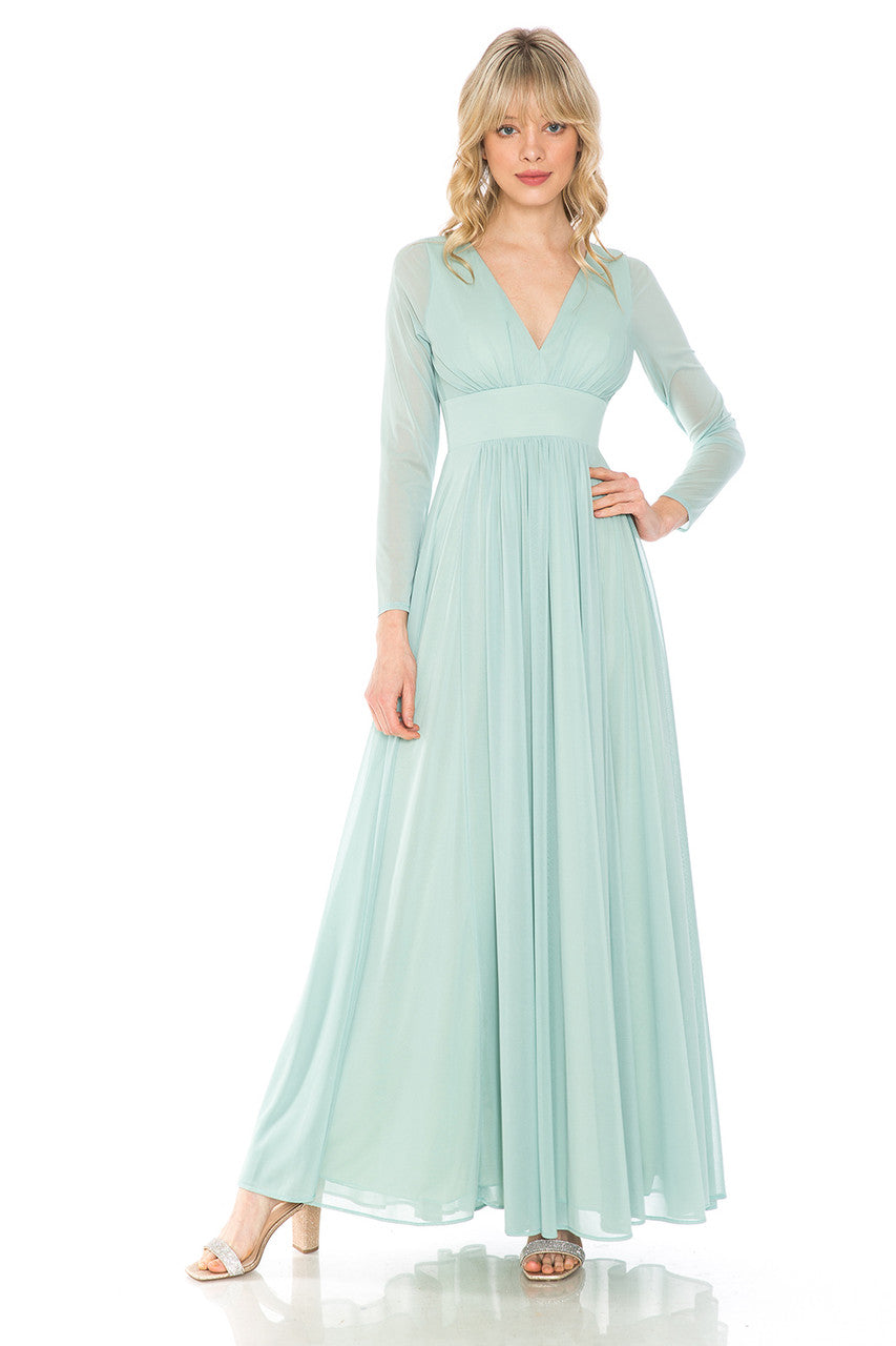 Long Sleeve V-Neck A-line Gown by Lenovia 5234