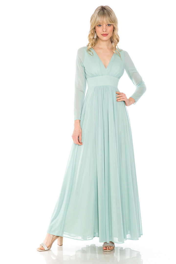 Long Sleeve V-Neck A-line Gown by Lenovia 5234