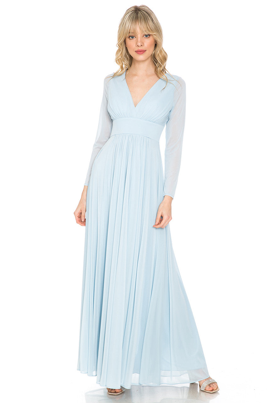 Long Sleeve V-Neck A-line Gown by Lenovia 5234