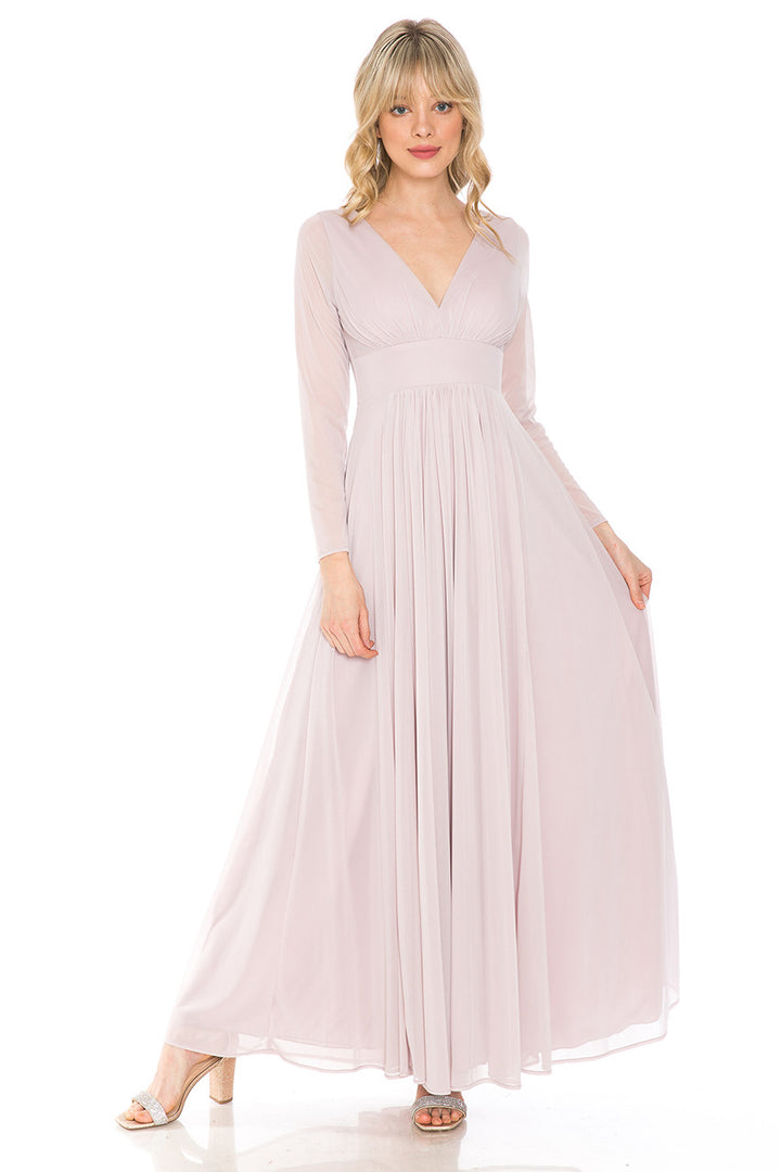 Long Sleeve V-Neck A-line Gown by Lenovia 5234