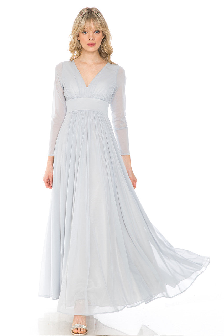 Long Sleeve V-Neck A-line Gown by Lenovia 5234