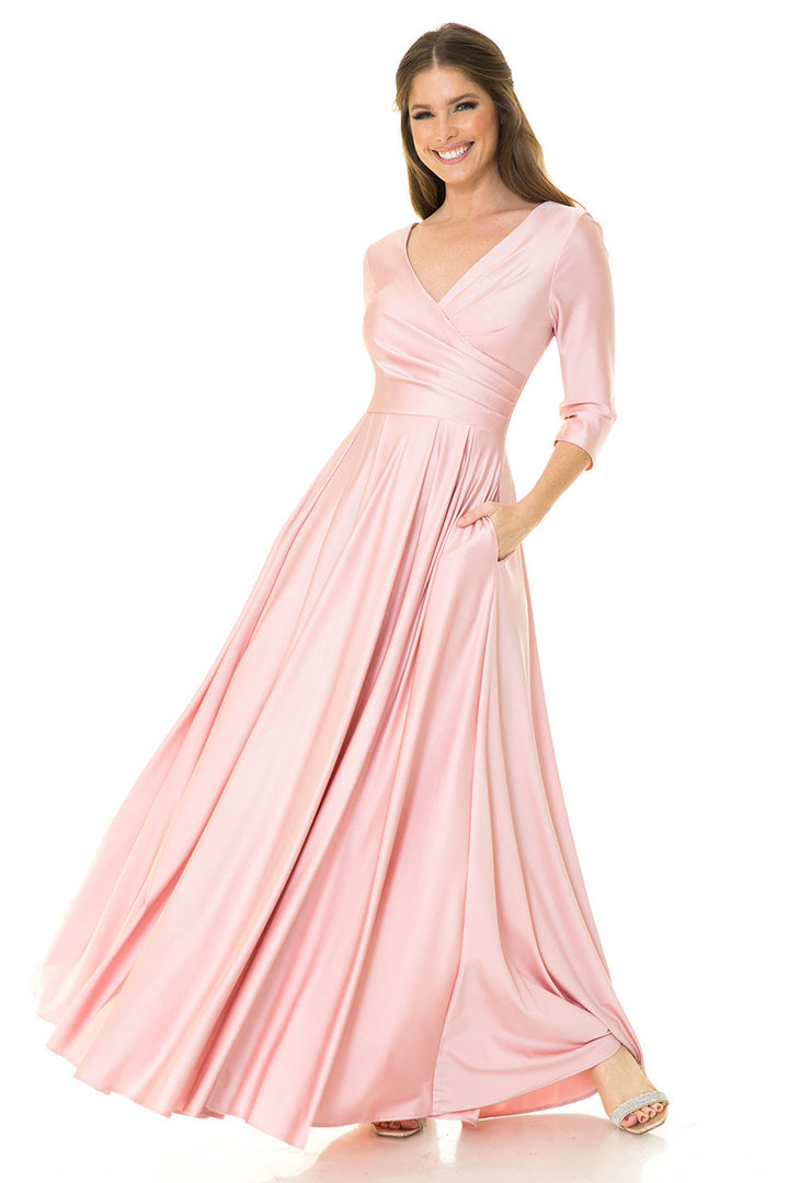 3/4 Sleeve V-Neck A-line Gown by Lenovia 5243