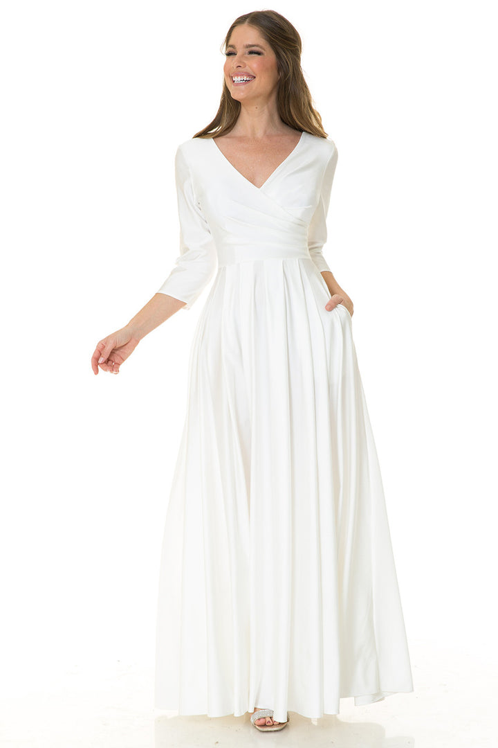 3/4 Sleeve V-Neck A-line Gown by Lenovia 5243