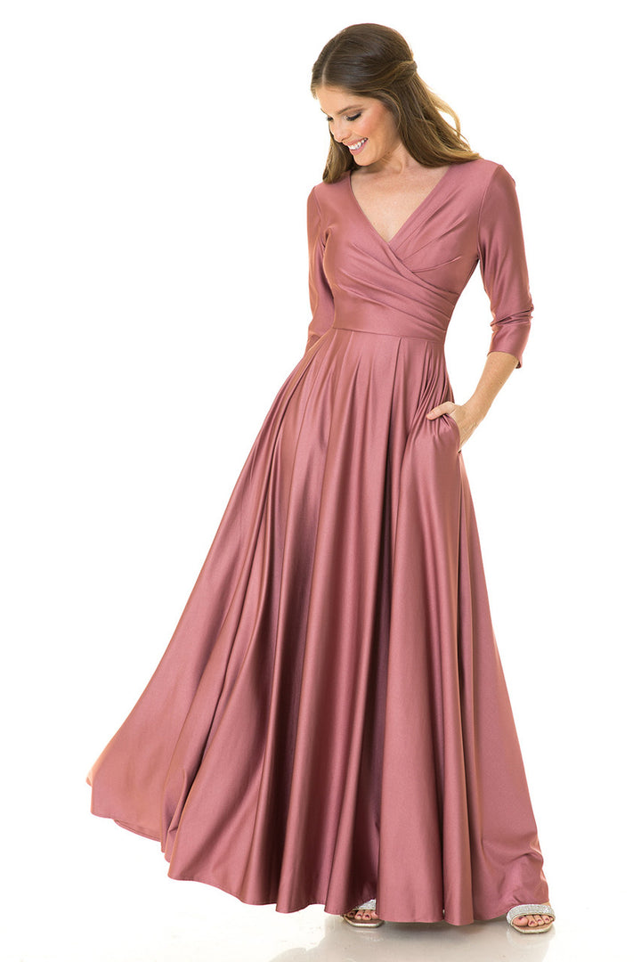 3/4 Sleeve V-Neck A-line Gown by Lenovia 5243