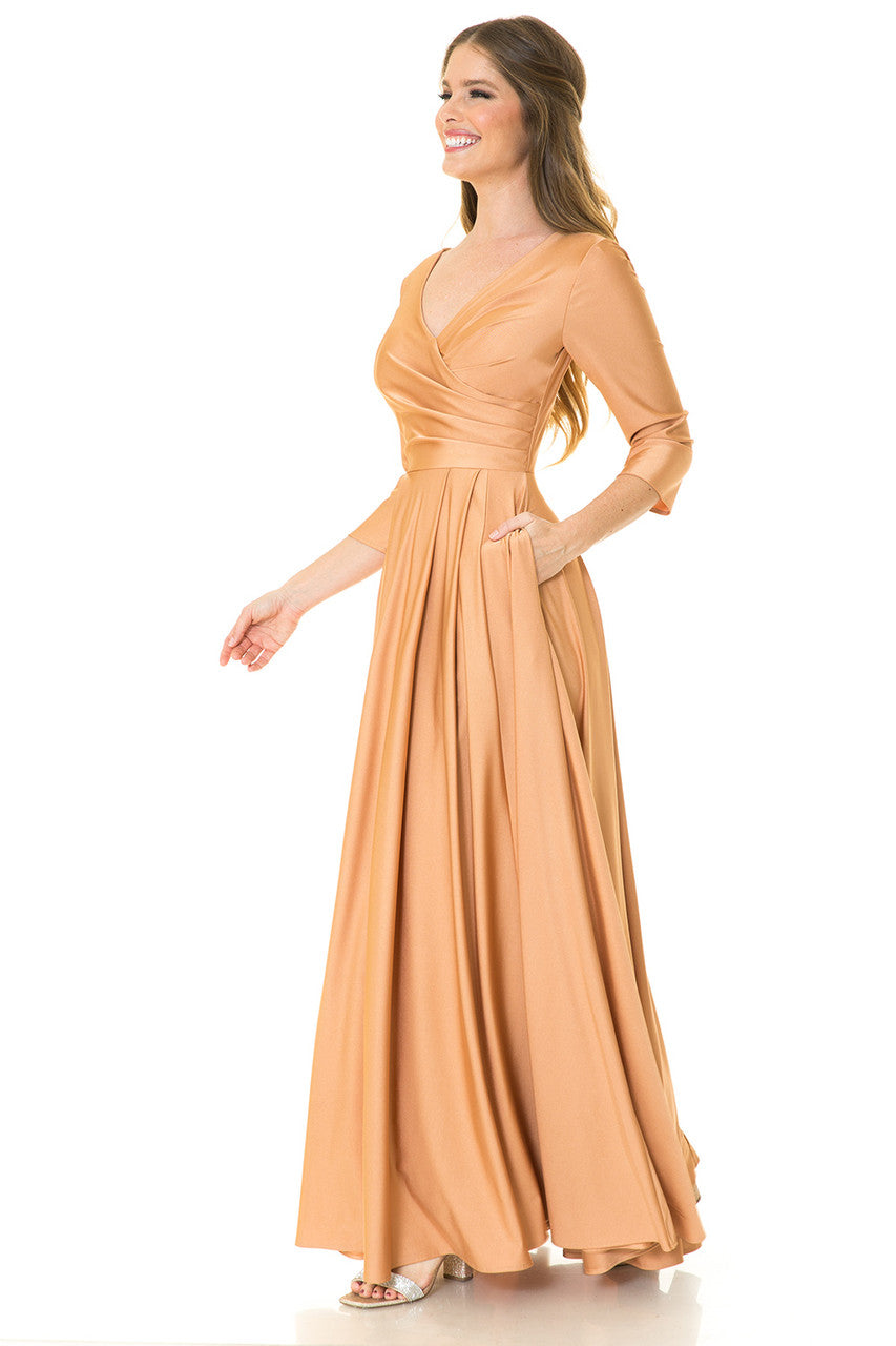 3/4 Sleeve V-Neck A-line Gown by Lenovia 5243