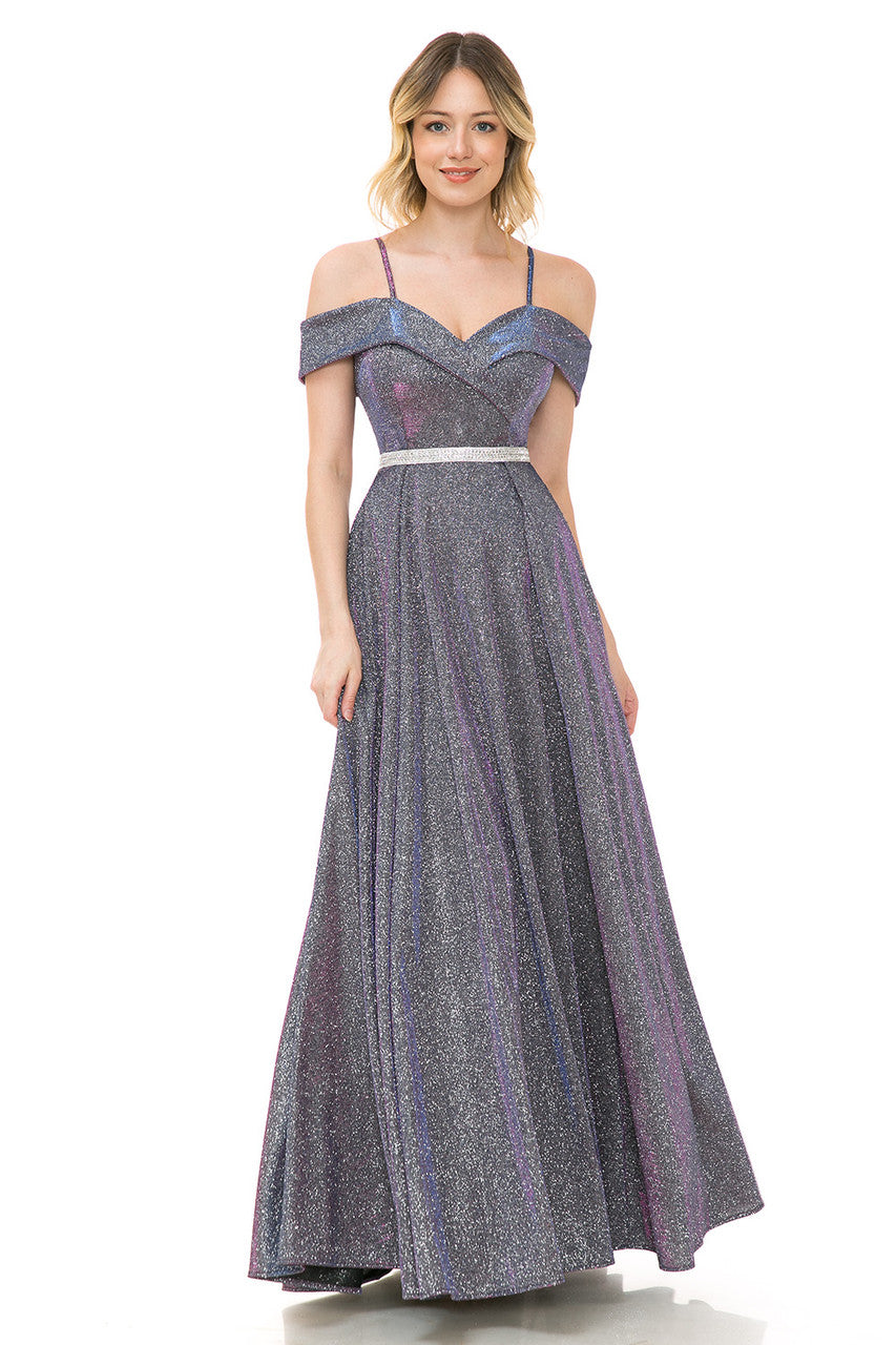 Metallic Cold Shoulder A-line Gown by Lenovia 5236