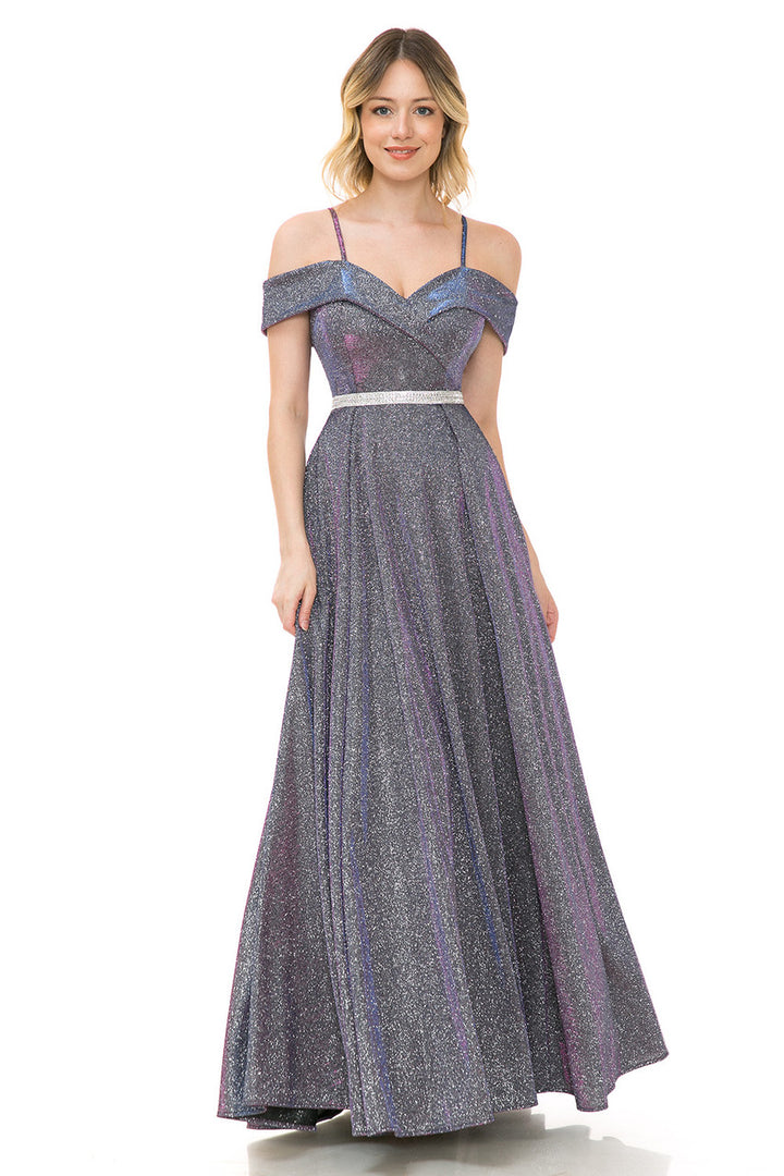 Metallic Cold Shoulder A-line Gown by Lenovia 5236