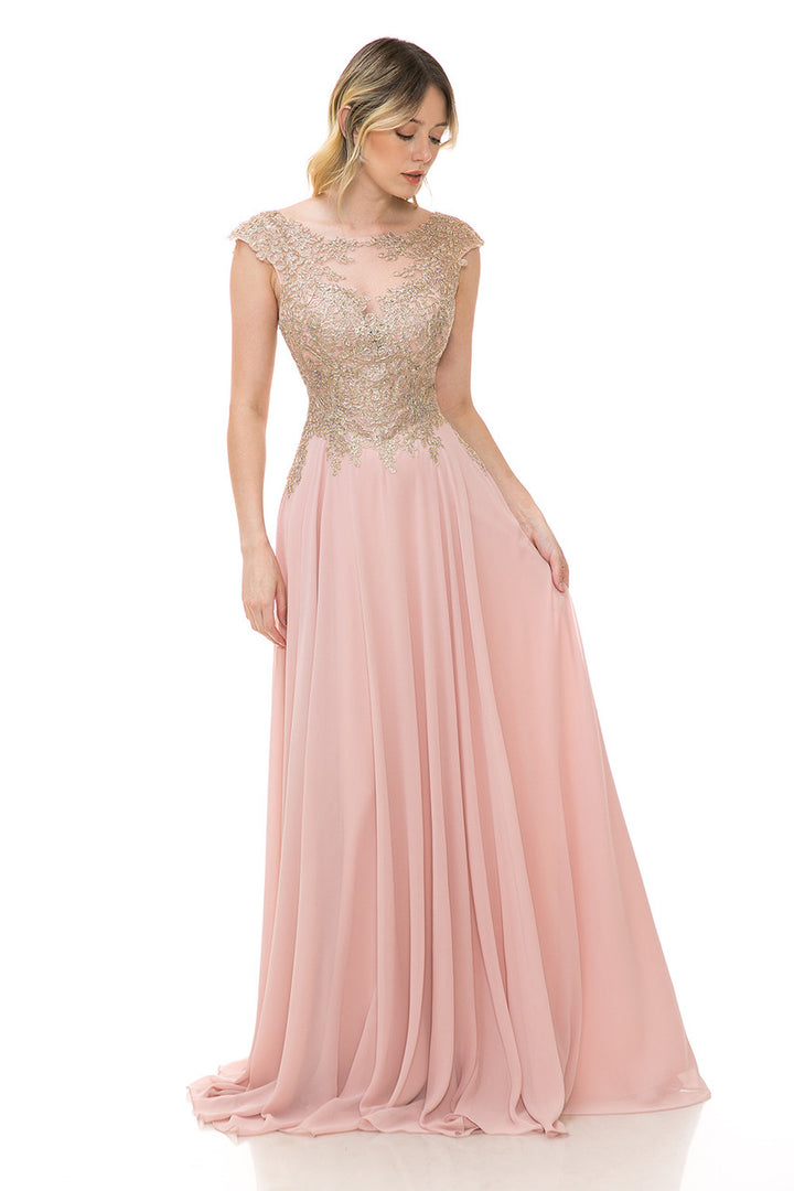 Chiffon Cap Sleeve A-line Gown by Lenovia 8123