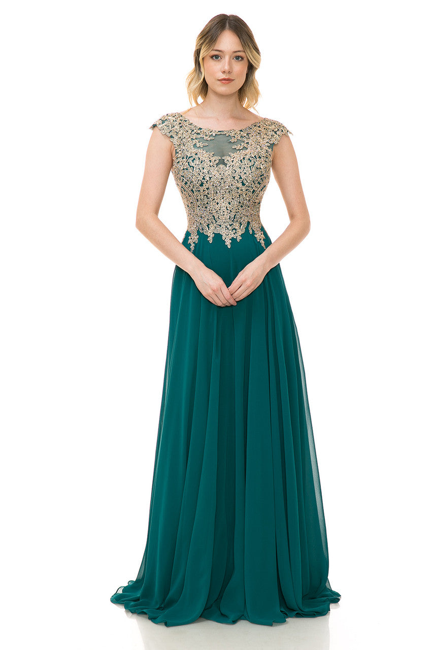 Chiffon Cap Sleeve A-line Gown by Lenovia 8123