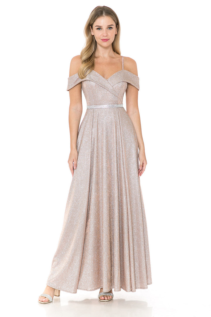 Metallic Cold Shoulder A-line Gown by Lenovia 5236