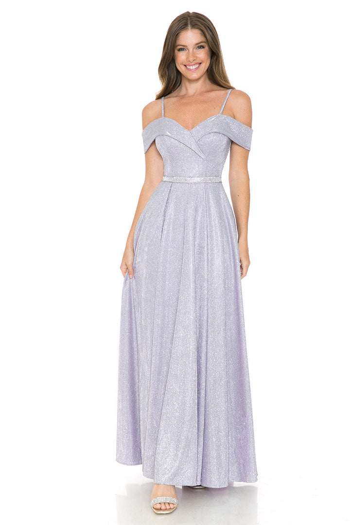 Metallic Cold Shoulder A-line Gown by Lenovia 5236
