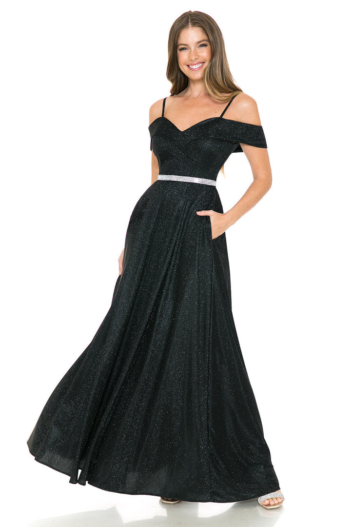 Metallic Cold Shoulder A-line Gown by Lenovia 5236