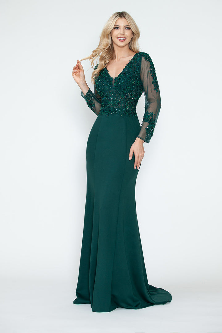 Embroidered Long Sleeve A-line Gown by Lenovia 8323