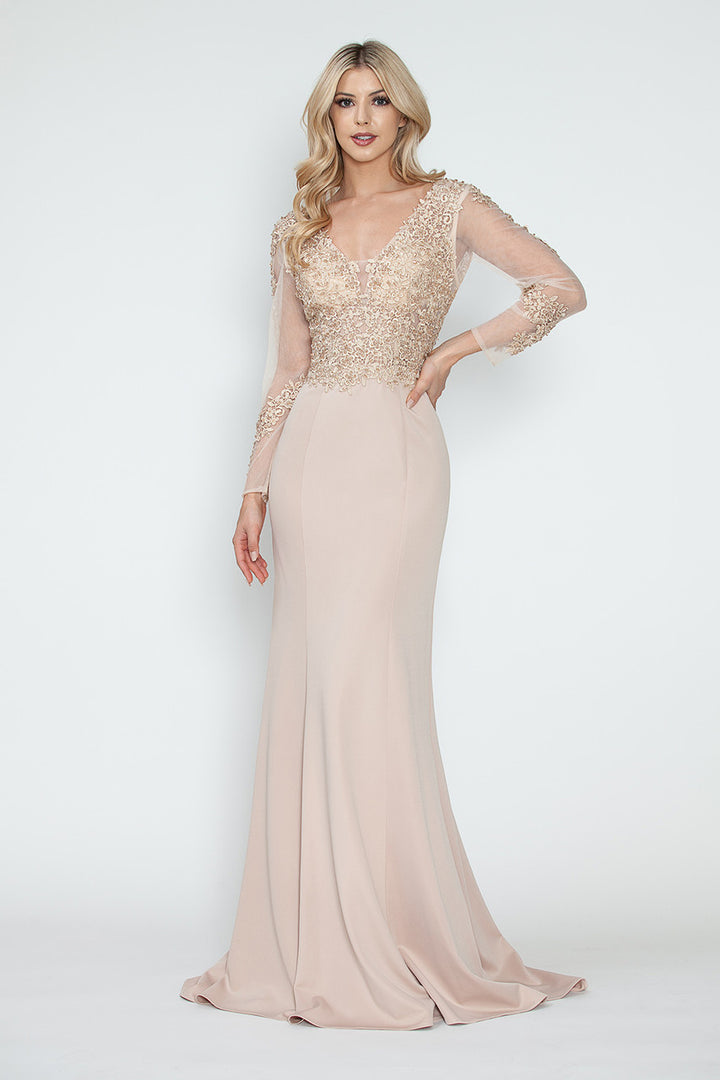 Embroidered Long Sleeve A-line Gown by Lenovia 8323