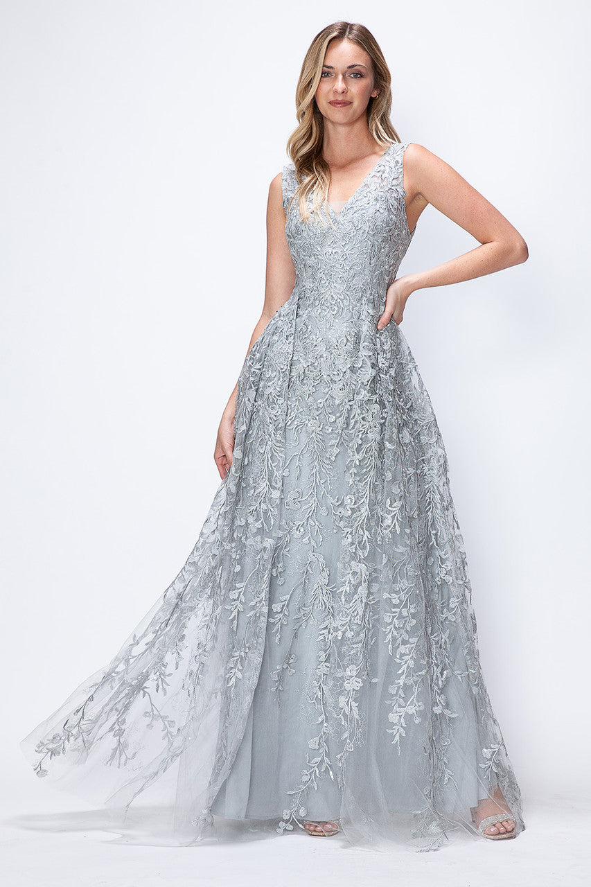 Embroidered Sleeveless A-line Gown by Lenovia 8337