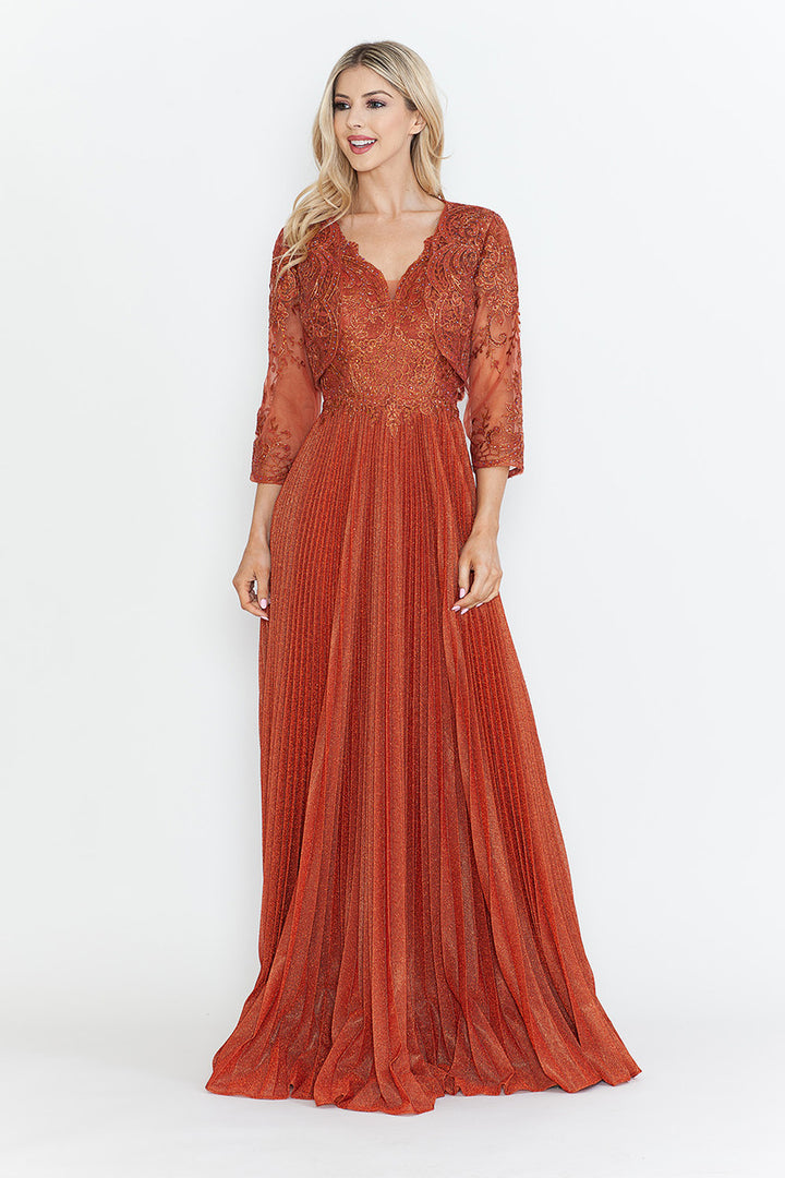 Pleated 2-Piece Jacket A-line Gown by Lenovia 8341