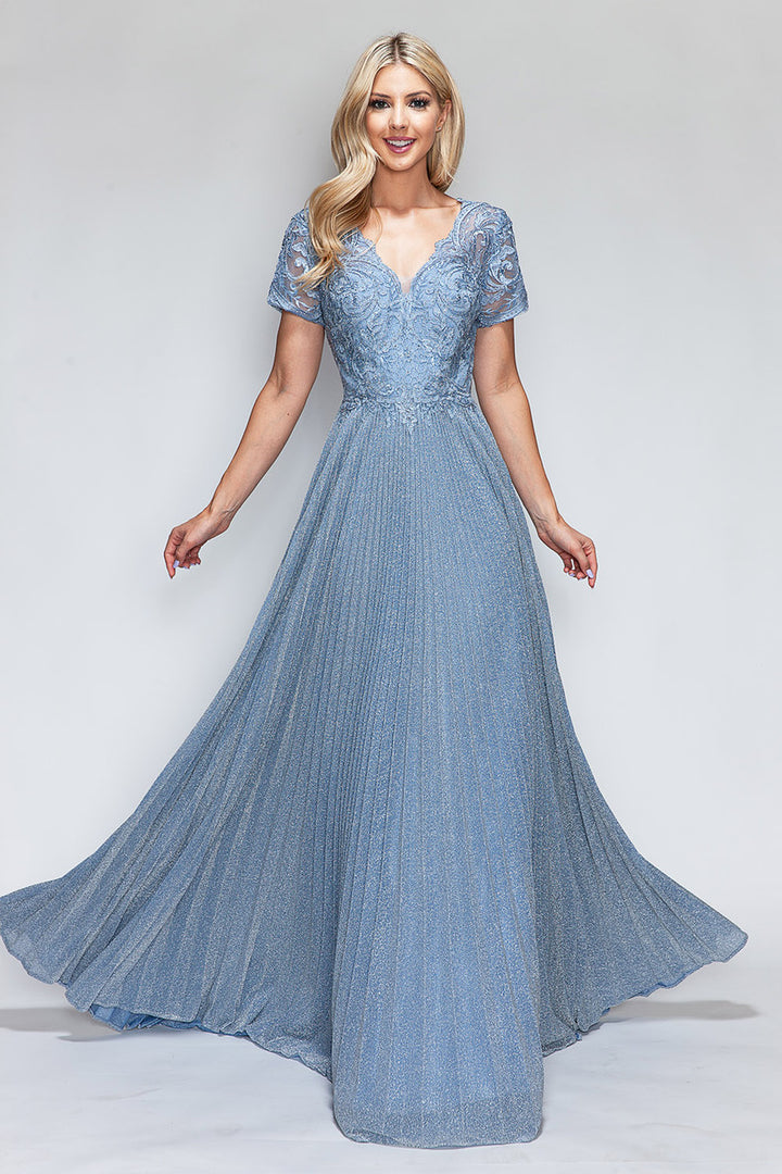 Embroidered Short Sleeve A-line Gown by Lenovia 8139