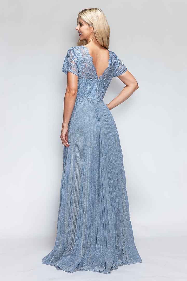 Embroidered Short Sleeve A-line Gown by Lenovia 8139