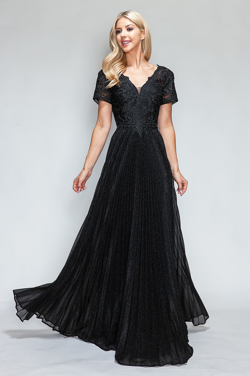 Embroidered Short Sleeve A-line Gown by Lenovia 8139