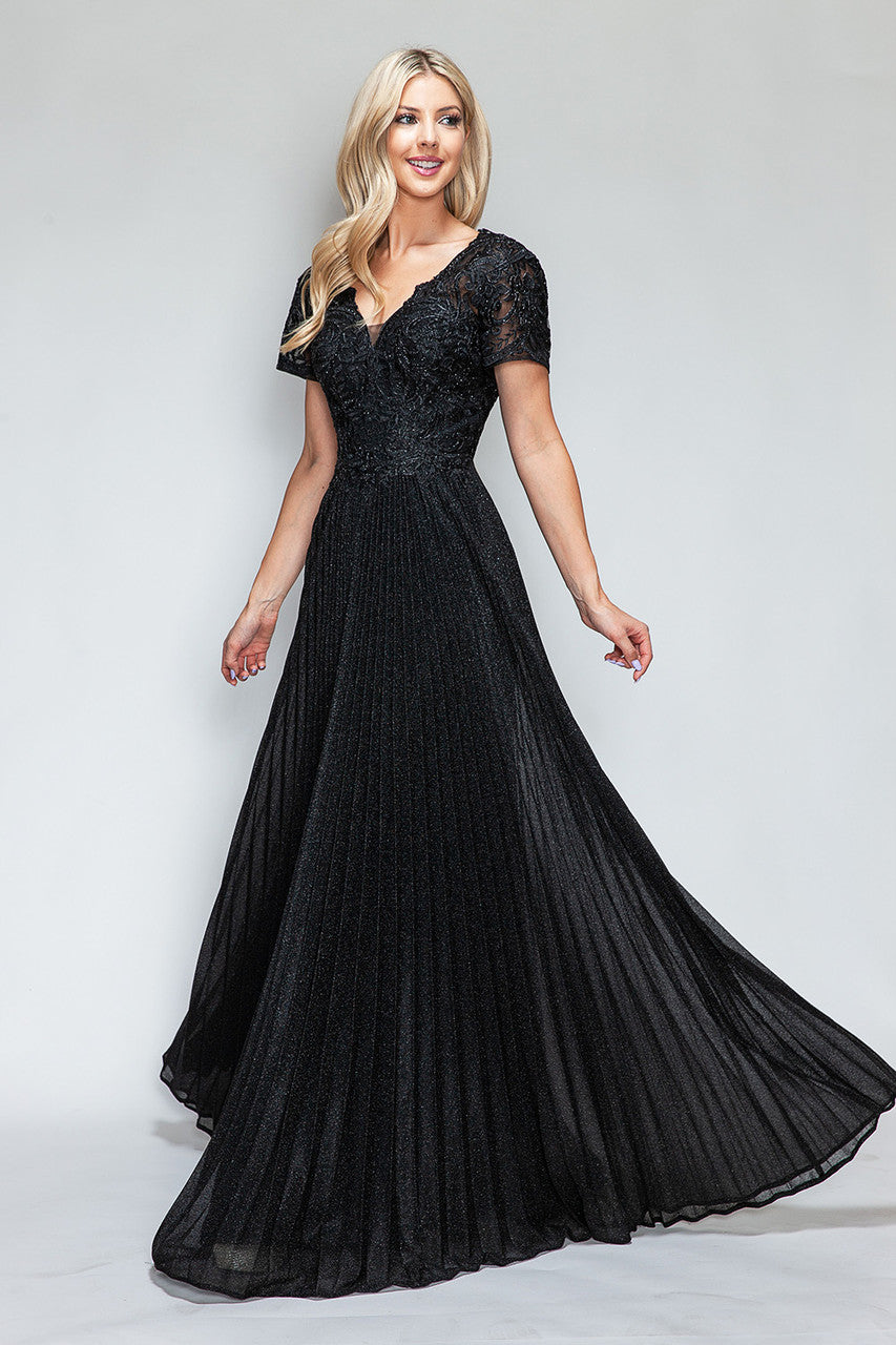 Embroidered Short Sleeve A-line Gown by Lenovia 8139