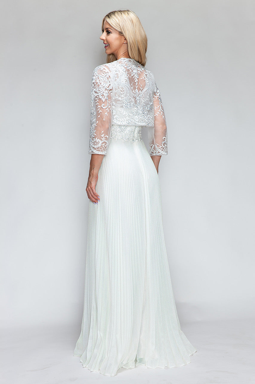 Pleated 2-Piece Jacket A-line Gown by Lenovia 8341