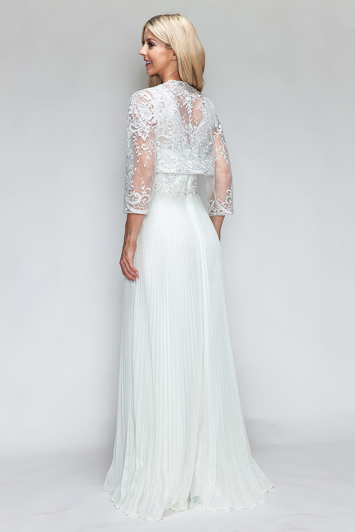 Pleated 2-Piece Jacket A-line Gown by Lenovia 8341