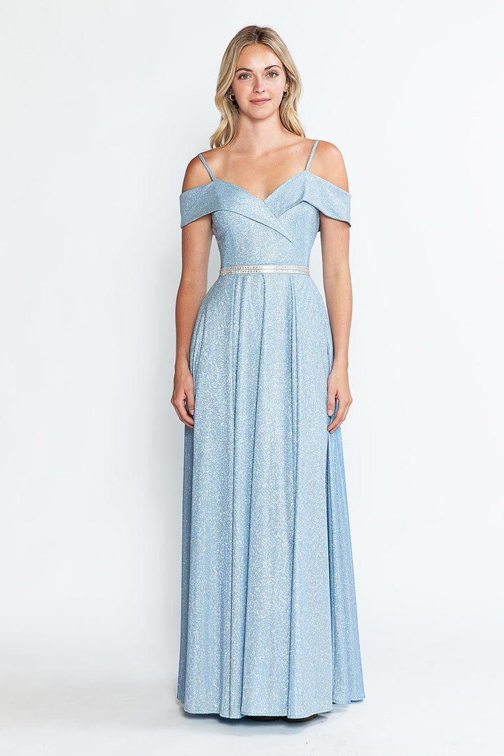 Metallic Cold Shoulder A-line Gown by Lenovia 5236