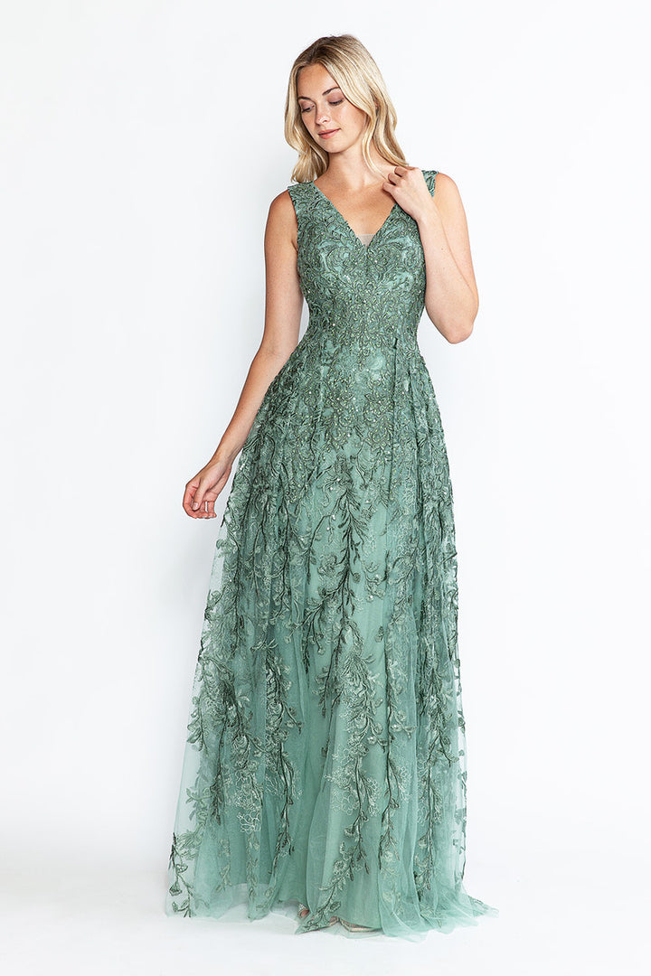 Embroidered Sleeveless A-line Gown by Lenovia 8337