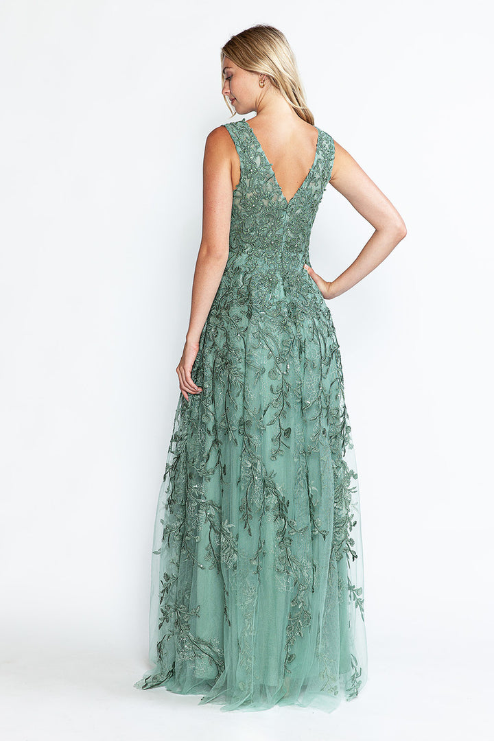 Embroidered Sleeveless A-line Gown by Lenovia 8337