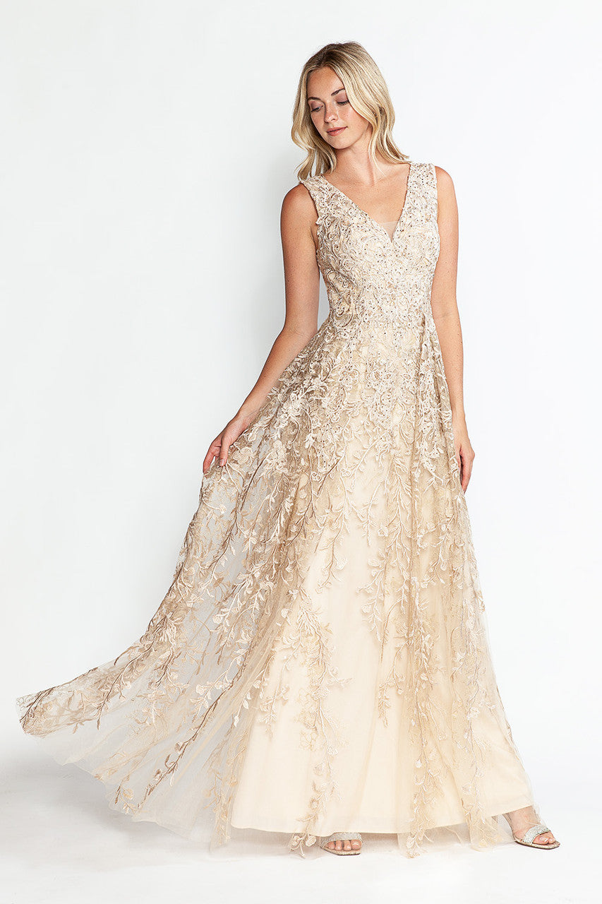 Embroidered Sleeveless A-line Gown by Lenovia 8337