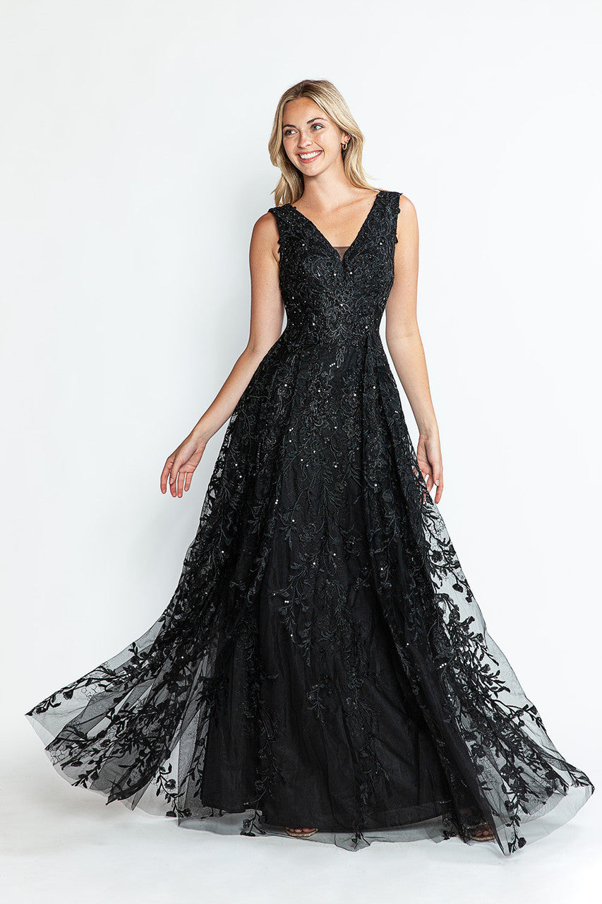 Embroidered Sleeveless A-line Gown by Lenovia 8337